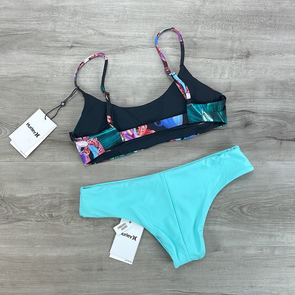 ☀️HURLEY☀️ ORCHID SNACK ADJUSTABLE HIPSTER SURF BOTTOM BIKINI SET - Picture 12 of 14